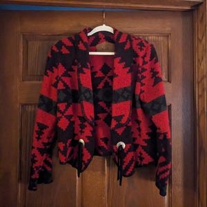 Woolrich blazer red and black southwestern fringe pattern wool size large